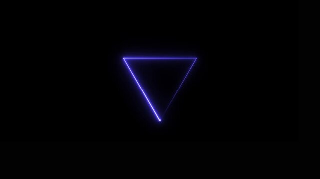 Glowing purple neon triangle frame animation, abstract geometric light effect on black background, for motion