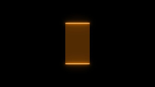 Glowing orange neon vertical rectangle frame pulsing on black background, for modern digital, motion and overlays