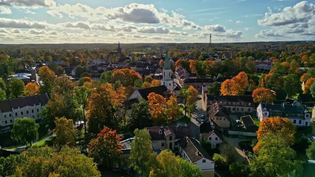 Autumn aerial of Dobele Latvia with colorful seasonal landscape