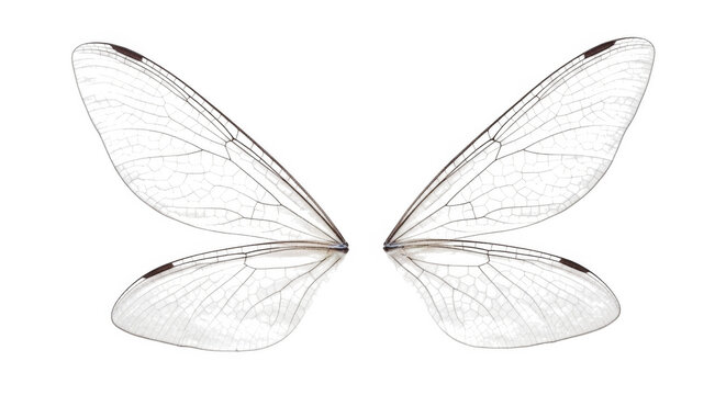 Transparent fairy wings, delicate butterfly or insect wings as isolated object
