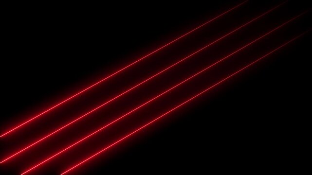 Red neon glowing diagonal lines motion background, abstract futuristic light streaks animation for digital