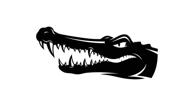 Aggressive Alligator Head Silhouette, Fierce Reptile Predator