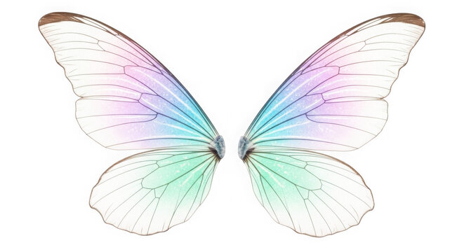 Pair of transparent butterfly wings with pastel colors as PNG cutout