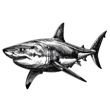 A detailed drawing of a shark with sharp teeth
