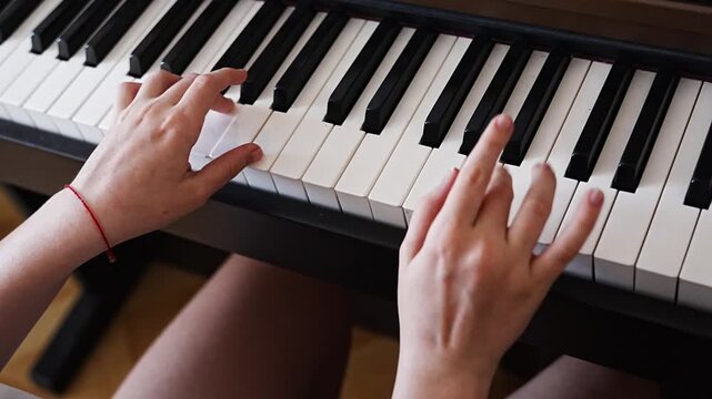 Piano playing demonstration from multiple angles in a home setting