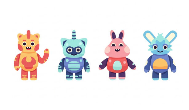 Cute anomaly toy characters vector set quirky abstract creatures in playful flat style isolated on white background