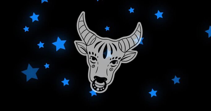 Animation of taurus over black background with stars
