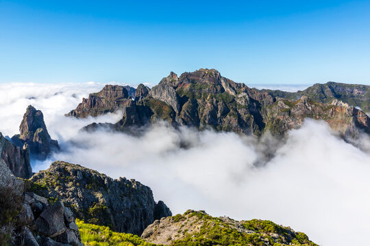 Clouds over Pico do Areeiro in Madeira seen from Miradouro do Juncal