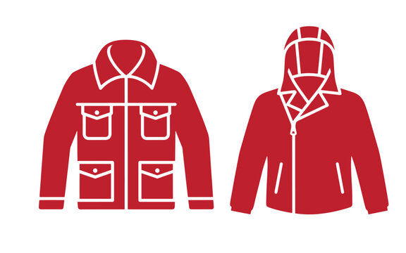 Red jacket and hoodie outlines, two clothing with white details fashion apparel