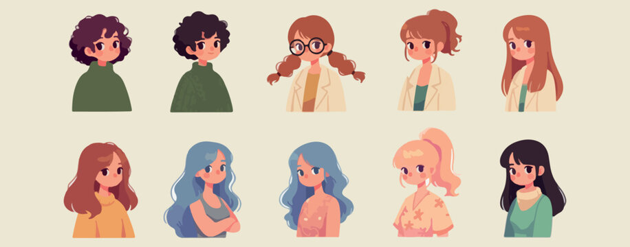 Diverse people avatar set, human character vector illustrations, user profile icon graphics, various hairstyles and faces elements, modern community portrait symbols, flat design person collection, so