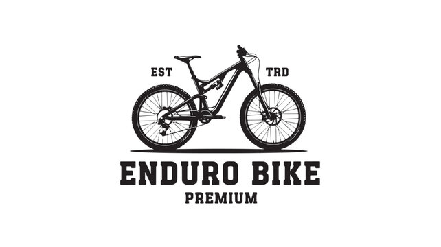Bicycle enduro bike premium logo design with side silhouette, EST and TRD lettering for sports apparel branding