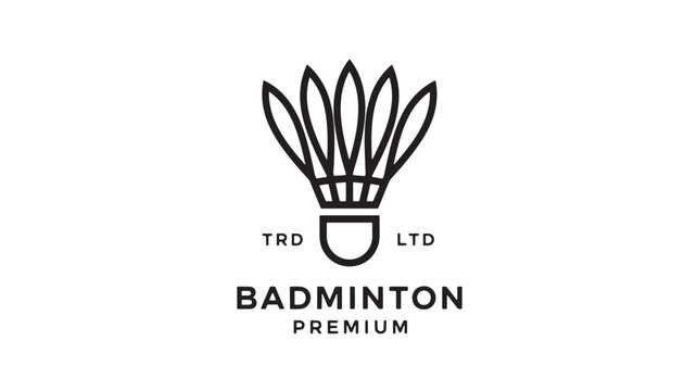 Badminton shuttlecock logo with TRD LTD and PREMIUM text in clean monochrome vector style featuring brand mark, emblem, trophy with court and racket