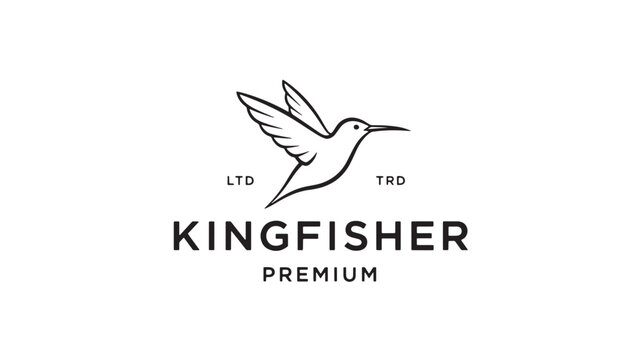 Hummingbird kingfisher logo with wings and beak icon for premium branding on white background featuring vector style, mascot, LTD TRD with typography