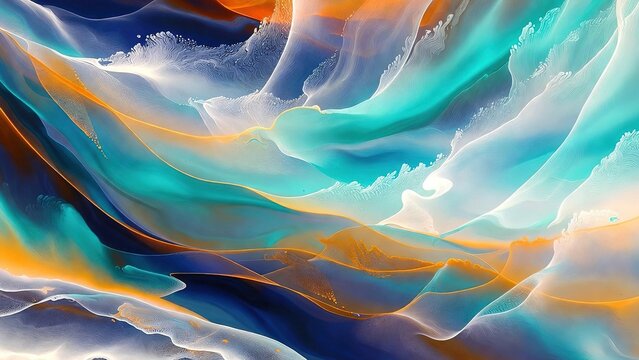 Swirling luminous abstract composition with translucent ribbons of blue