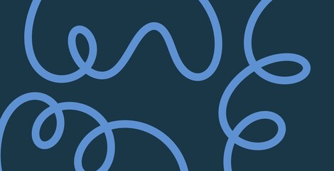 Dark blue flat squiggle line art doodle illustration, cool tone modern background, abstract wallpaper © Kati Moth