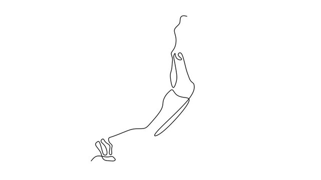 Animated self drawing of continuous line draw of Woman Doing Lunge Exercise,      Full length one line animation. 4K