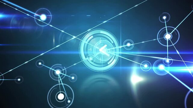 Animation of network of connections with people icons over clock