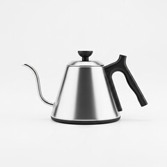 Fototapeta premium Modern stainless steel kettle with long spout isolated on white background
