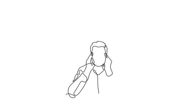 Animated self drawing of continuous line draw of  Man With Speech Bubble Line Icon, Speak Concept. Dialog, Opinion, Brainstorm    Full length one line animation. 4K