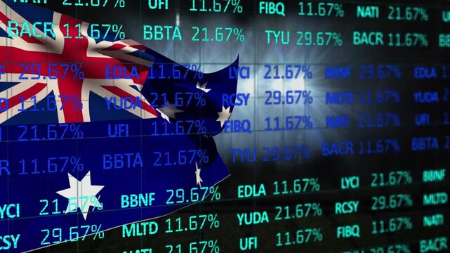 Animation of numbers and financial data processing over flag of doctor playback interface