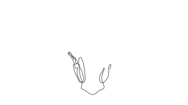 Animated self drawing of continuous line draw of  Young smart female and light bulb idea symbol    Full length one line animation. 4K