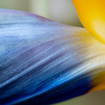 Gros plan sur p&eacute;tale de fleur d&rsquo;oiseau de paradis bleue et jaune