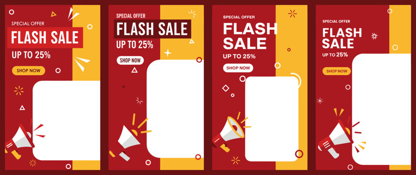 Discount banners with flash sale signs on colorful backgrounds for promotional advertising