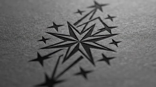 An abstract logo with black stars, sharp celestial forms, bold minimal branding mood, ultra-realistic, no logos.