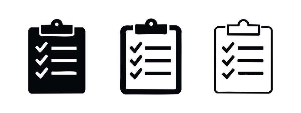 To-Do List Clipboard Icons Collection - Task Management and Checklist Vector Symbols in Three Styles