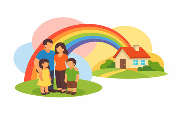 Naklejka premium Happy Family and Dream Home Mortgage Concept Illustration