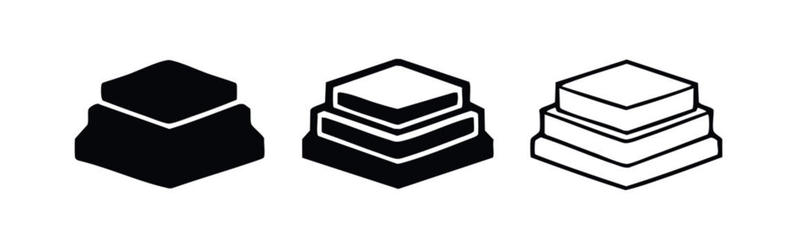 Set of 3 layered cube icons: solid, outline with fill, and outline only