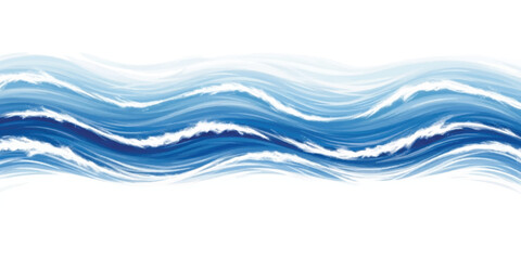 Fototapeta premium Abstract horizontal wave pattern with flowing blue and white brush strokes on a solid white background