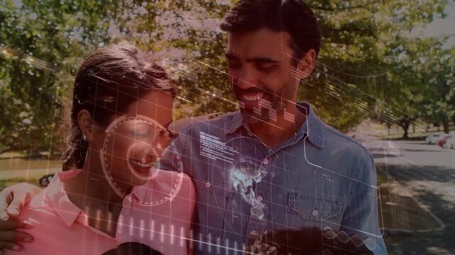 Smiling children looking up, parents in button-ups leaning in sharing in park, HUD fading to SUV