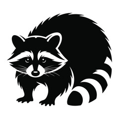 Obraz premium A striking black silhouette of a raccoon showcasing its masked face and bushy tail silhouette