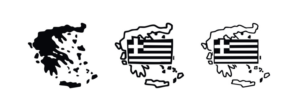 Greece Map Silhouette and Flags