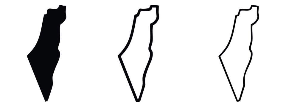 Israel map silhouette, outline, and simple line art on white background