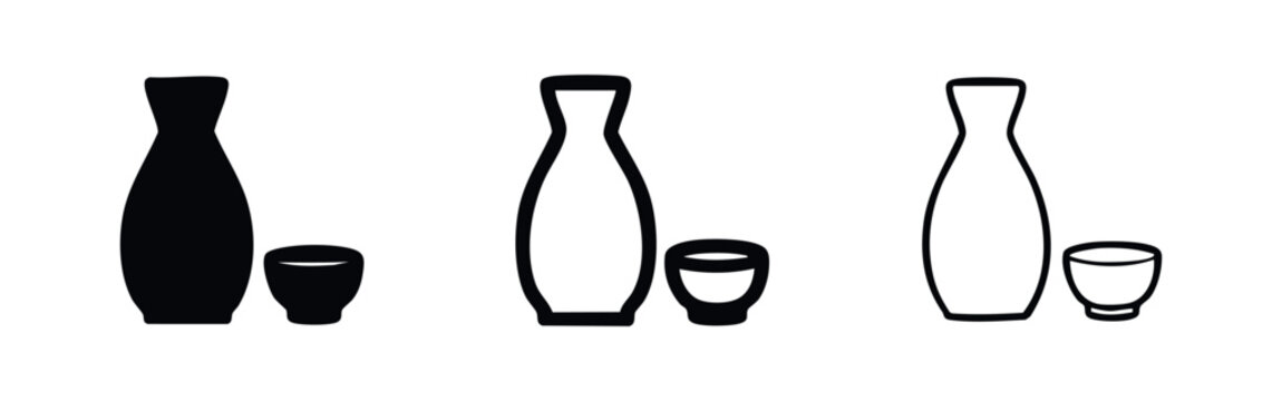 Traditional japanese sake set icon with bottle and cup