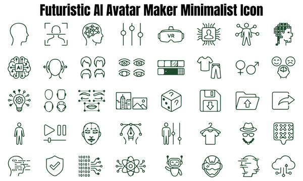 Minimalist Futuristic AI Avatar Maker Icon Set Collection Design Elements