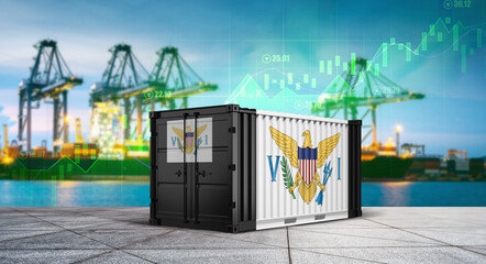 Virgin Islands Trade in Motion: A cargo container, adorned with the flag of the Virgin Islands, stands poised at a bustling port. © bao