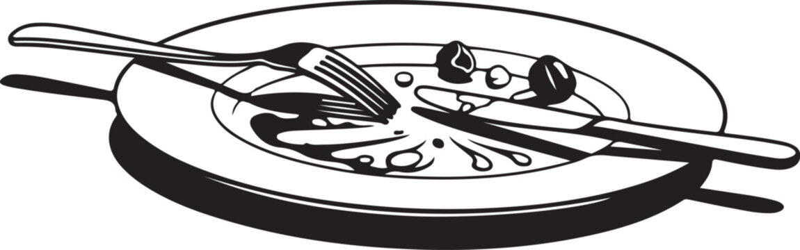 Empty plate with utensils and olives