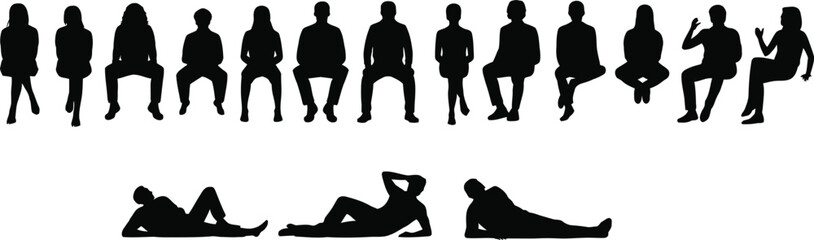 Black silhouettes of people sitting and lying down © MDRAJU
