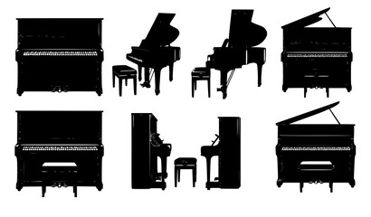 Upright piano silhouette icon set classical music vector collection © MdMiraz