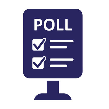 Dark blue poll sign with checkboxes and lines on a white background