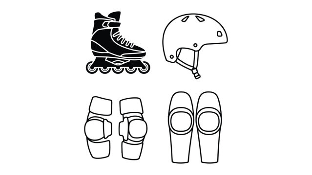 Safety First: Essential gear for inline skating and rollerblading is showcased against a minimalist backdrop. Featuring a helmet, inline skate, and protective pads.