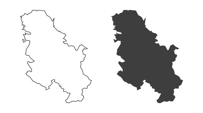 Serbia map icon set. Grey line and silhouette icon of Serbia map with simple and modern design