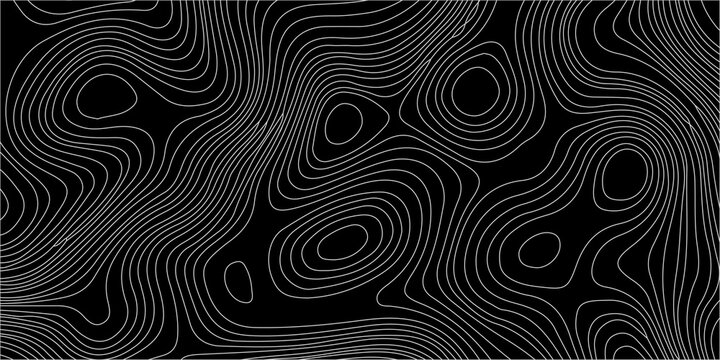 An abstract black background features flowing white curvilinear lines resembling topographic map contours or geological strata high-quality professional detailed