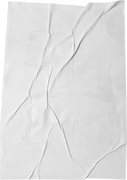 White Crumpled Glued Paper Texture Isolated on White Background for Poster Mockup