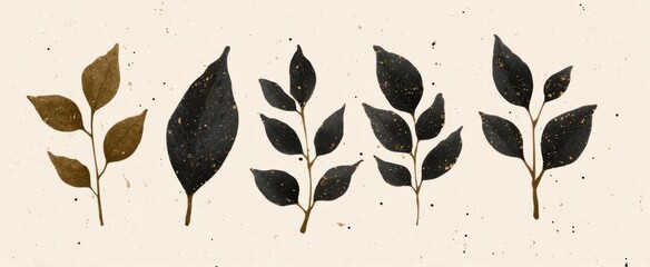 Fototapeta premium Vintage xerox style elements with dried leaf clusters for 90s vibe apparel print designs.