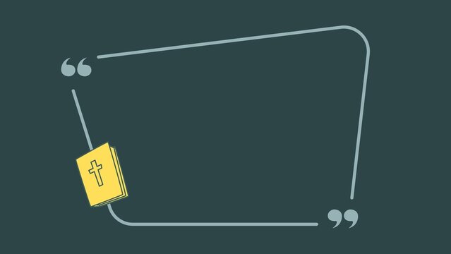 A minimalist dark background with a stylized quotation mark outline and a small yellow bible , christian daily inspiration