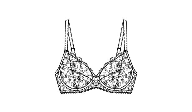 Black and white elegant lace bra vector illustration with feminine lingerie design